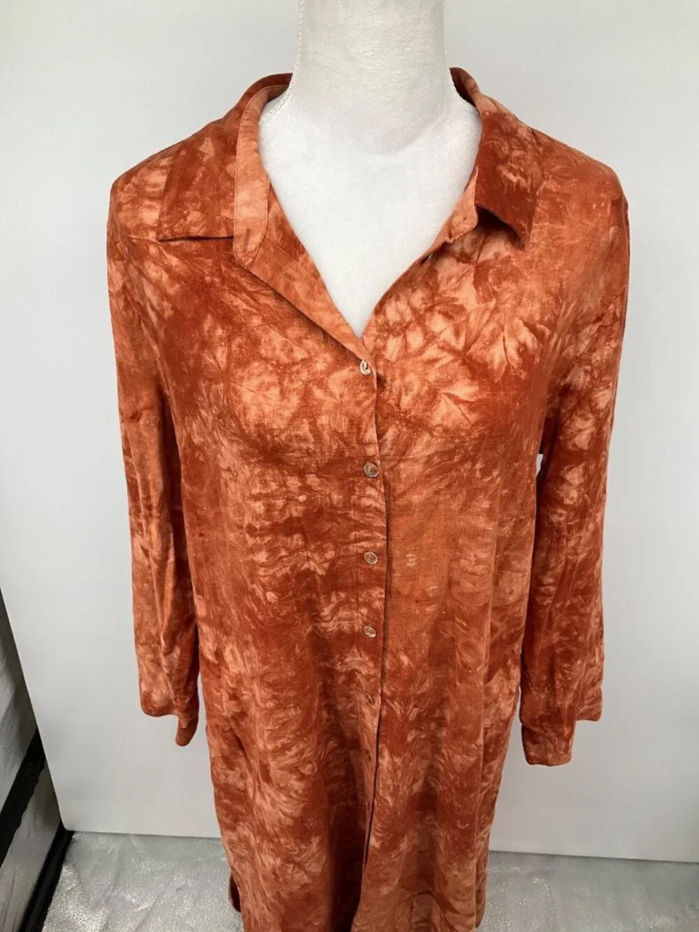 Soft Surroundings XL Burnt Orange Linen Blend Midi Tunic Dress
